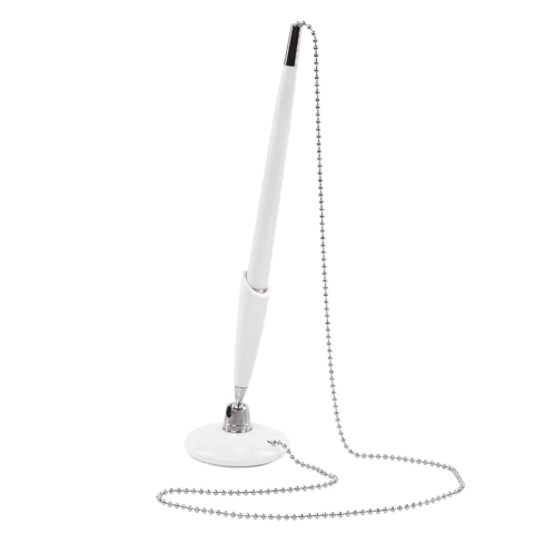 Ручка настольная BRAUBERG "СТЕНД-ПЕН УАЙТ1" шарик. синяя на цепочке с клейк.основ.,кор.бел, 141044