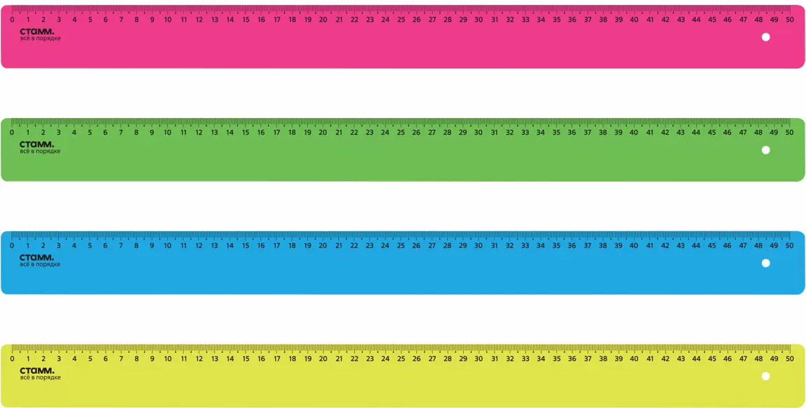 Линейка 50см пластик, СТАММ NEON флуоресцентная, ассорти, ЛН930, 1/10, 45824