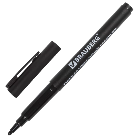 Маркер перманентный BRAUBERG "CLASSICLine", ЧЕРНЫЙ, 1мм тонкий наконечник 150296