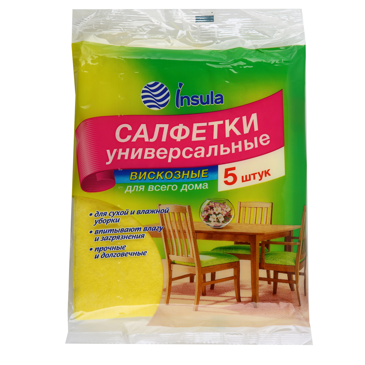 Салфетки универсальные INSULA вискоза 34*35см, 5шт в упак, 1/50, 990785