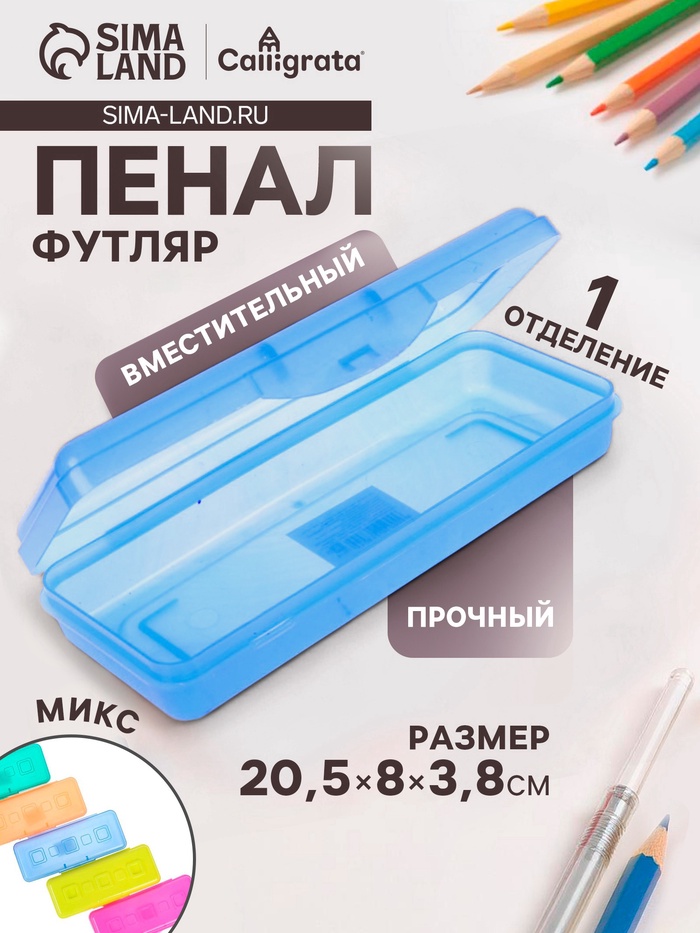 Пенал-футляр Calligrata "Школьный", полупрозрачный, пластик, ассорти, 3626804