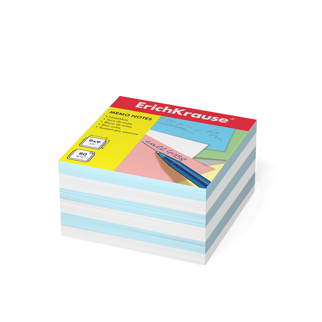 Блок для записи 9*9*5см ErichKrause белый голубой, 2723