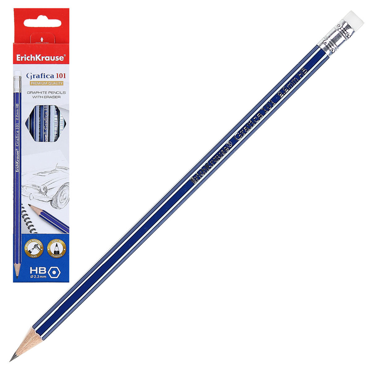 Карандаш ч/г Erich Krause "Grafica", 2Н, без ластика, 328490