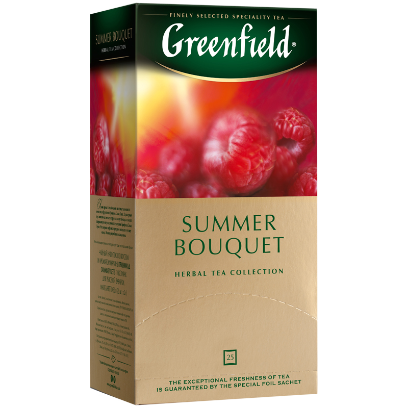 Чай GREENFIELD (Гринфилд) "Summer Bouguet", фруктовый (малина, шиповник), 25 пакетиков, 159083