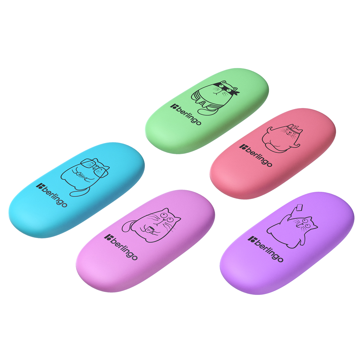 Ластик Berlingo "Lazy Cats", овальный, термопластичная резина, 49*23*9мм, 326134