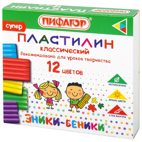 Пластилин 12 цв ПИФАГОР "ЭНИКИ-БЕНИКИ СУПЕР" 120г, со стеком, картон, 106505