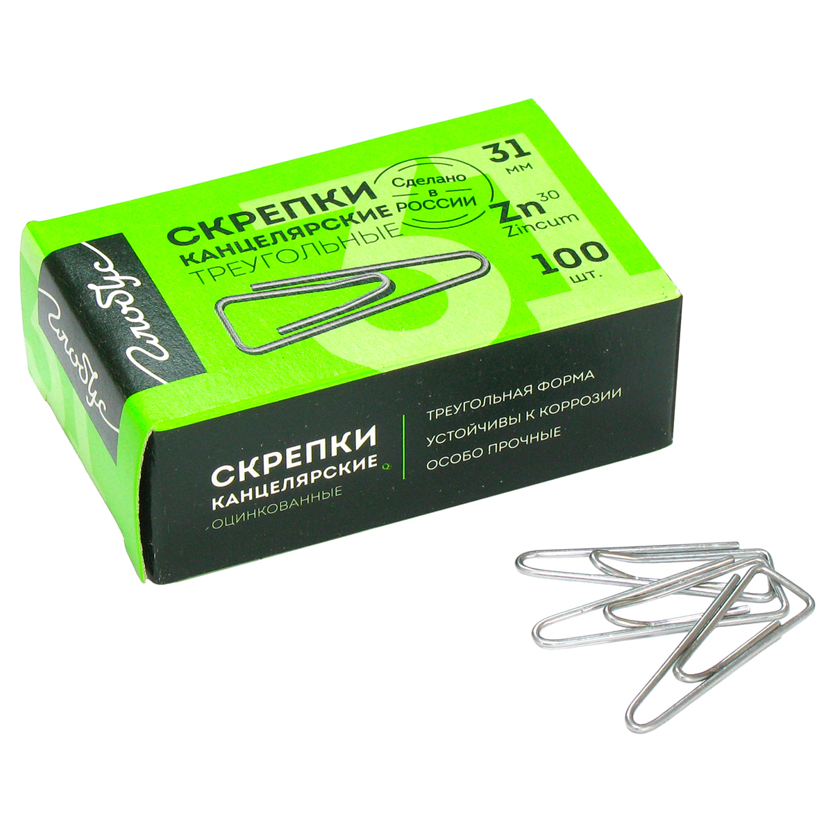 Скрепки 31мм 100шт "GLOBUS", оцинкованные, с загнутым краем, треугол, 1/36, 323674 Скрепки 31мм 100шт "GLOBUS", оцинкованные, с загнутым краем, треугол, 1/36, 323674