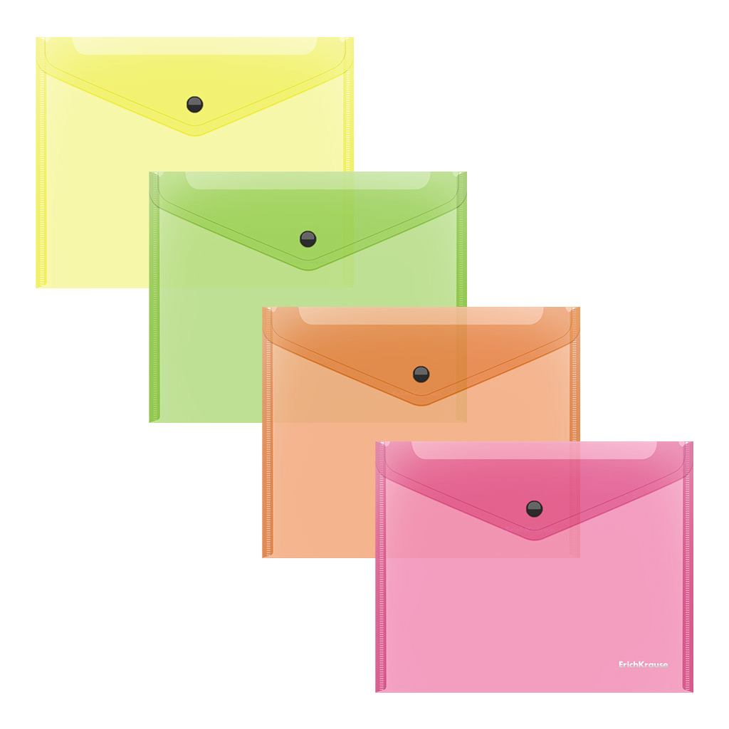 Папка-конверт на кнопке A5 ErichKrause Fizzy Neon, пластик, полупрозрачный, ассорти, 1/12, 50305