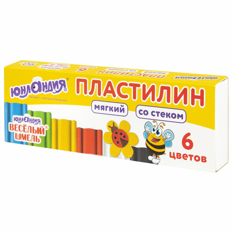 Пластилин мягкий 6цв Юнландия "Веселый шмель" 90гр, со стеком, 106671
