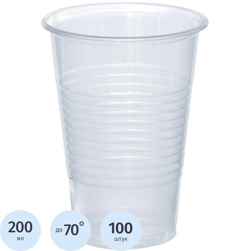 Стакан одноразовый 200мл термо (прозрачный), 100шт в упак, 1/30, 02100