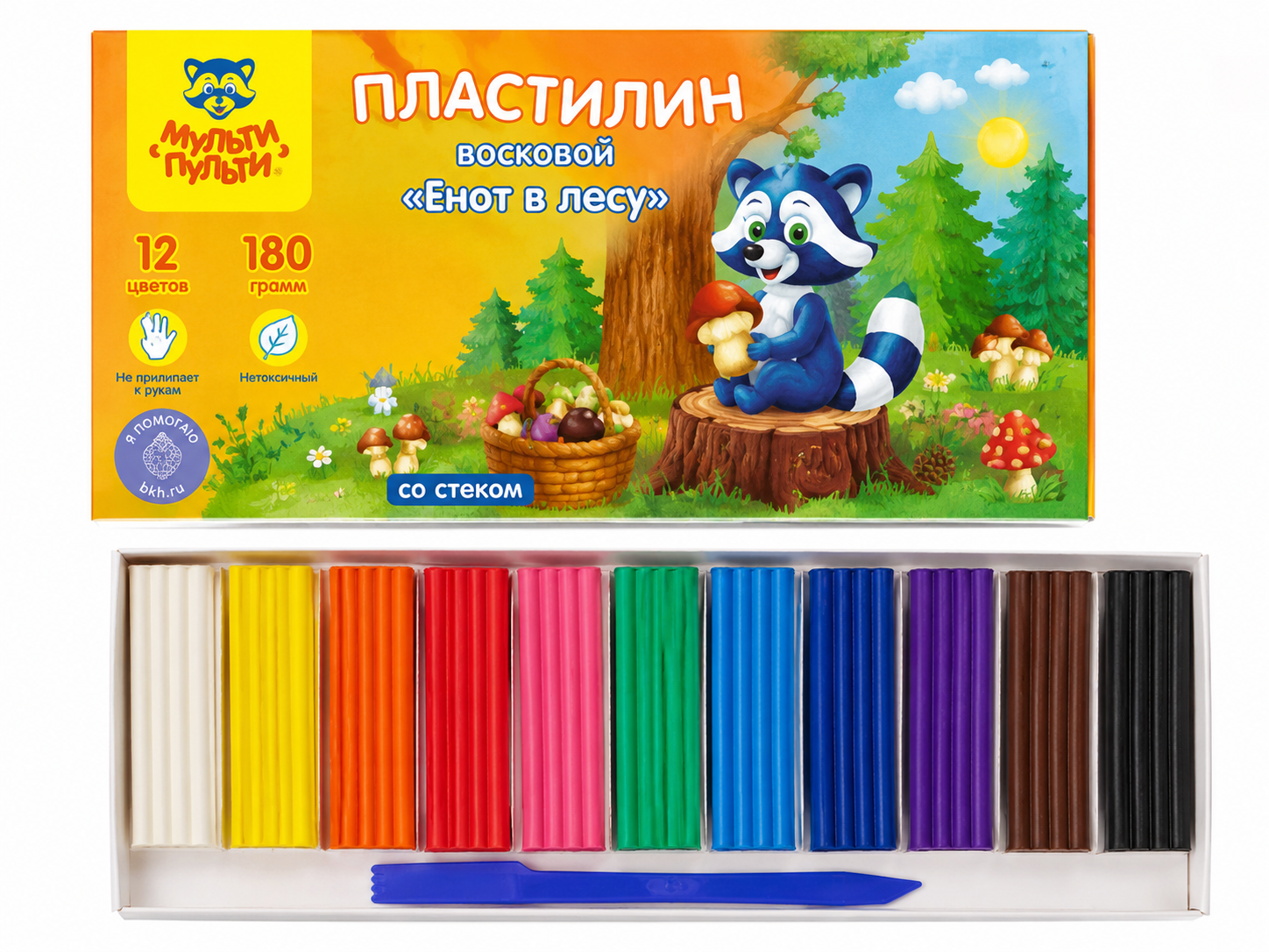 Пластилин Мульти-Пульти «Енот в лесу» 12 цветов 180 г