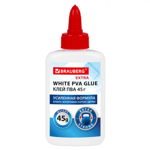 Клей ПВА 45гр BRAUBERG Extra усиленный (бумага, дерево, картон), 271938