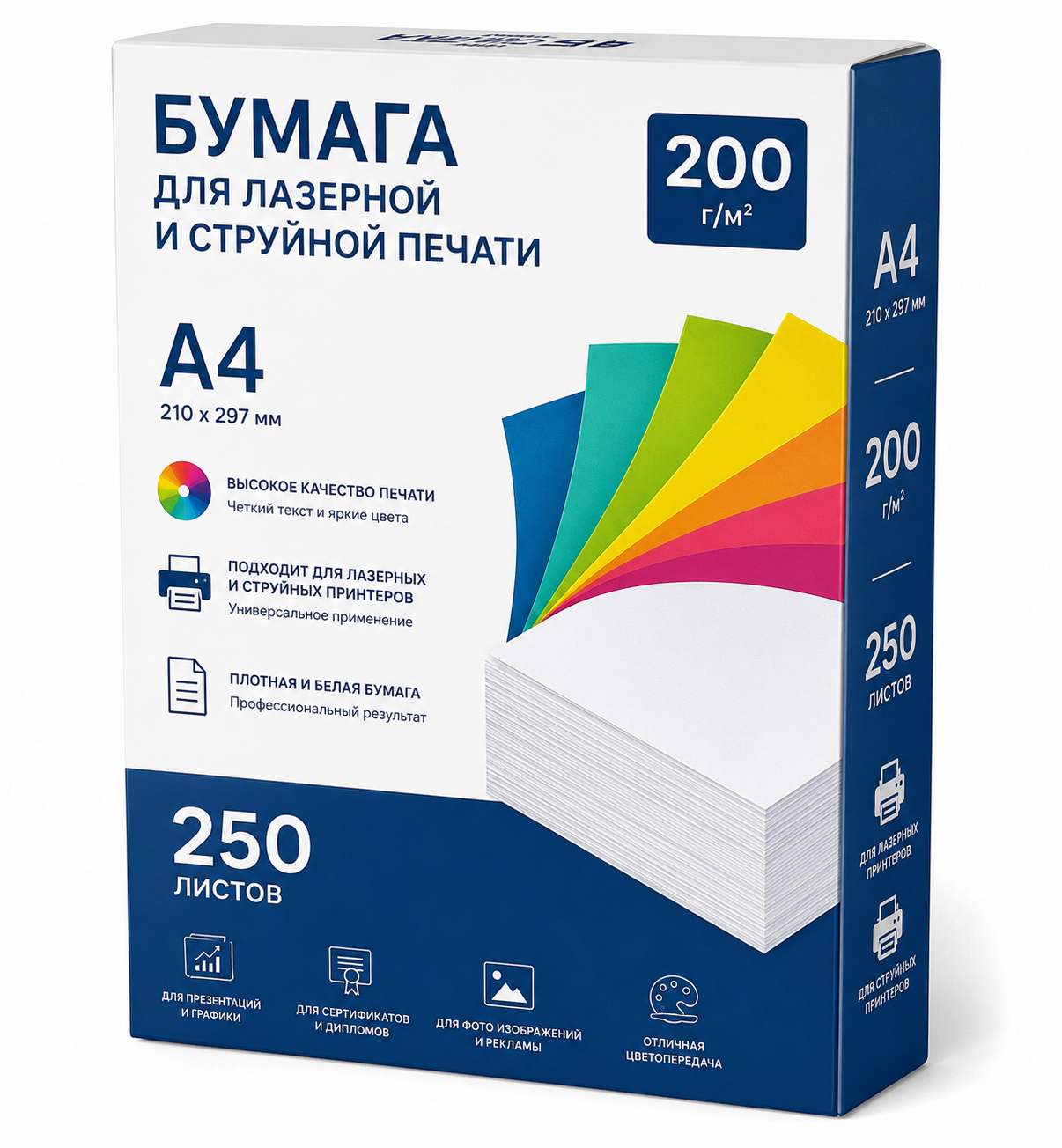 Бумага для лазерной и струйной печати А4, 200 г/м2, 250 л