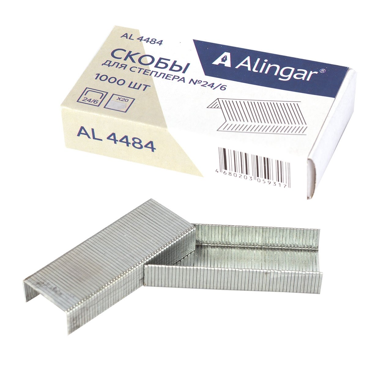 Скобы д/степлера №24/6 ALINGAR, оцинкованные, 1/1000, AL4484, 46195