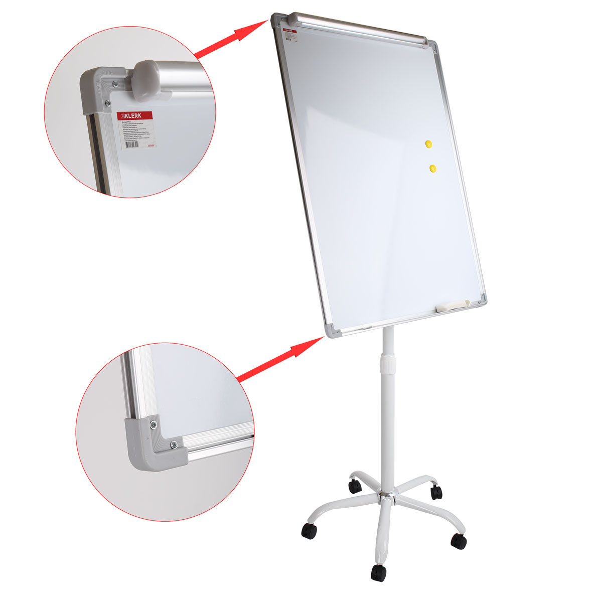 Флипчарт передвижной KLERK, 70*103см, зажим для бумаг, двусторонняя, полочка, 200666-1