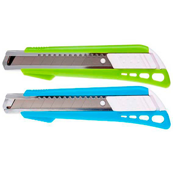 Нож канцелярский 18мм Hatber Bravo auto-lock, металл. направ, 2 запасн.лезвия, 060162