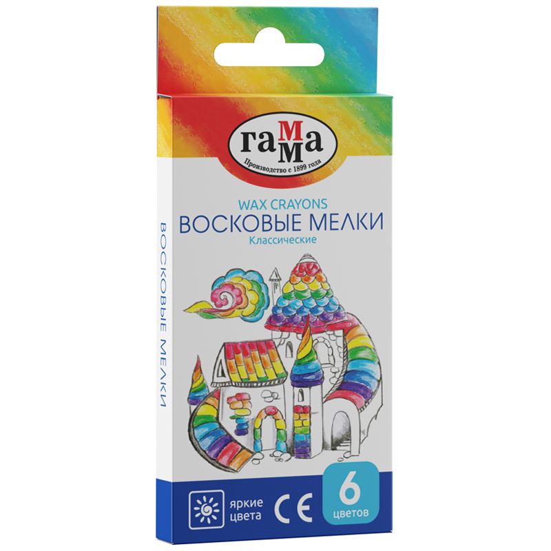 Мелки восковые 6 цв Гамма "Классические", трехгранные, картон. упак., европодвес, 281044 Мелки восковые 6 цв Гамма "Классические", трехгранные, картон. упак., европодвес, 281044