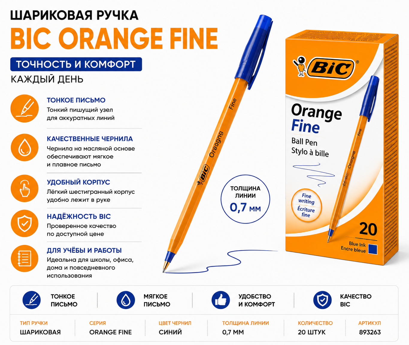 Шариковая ручка BIC Orange Fine, 105422