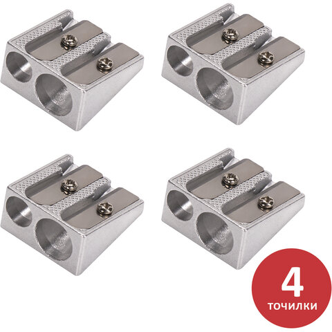 Точилка металл BRAUBERG "Style", клиновидная, 2 отверстия, комплект 4шт, 880447