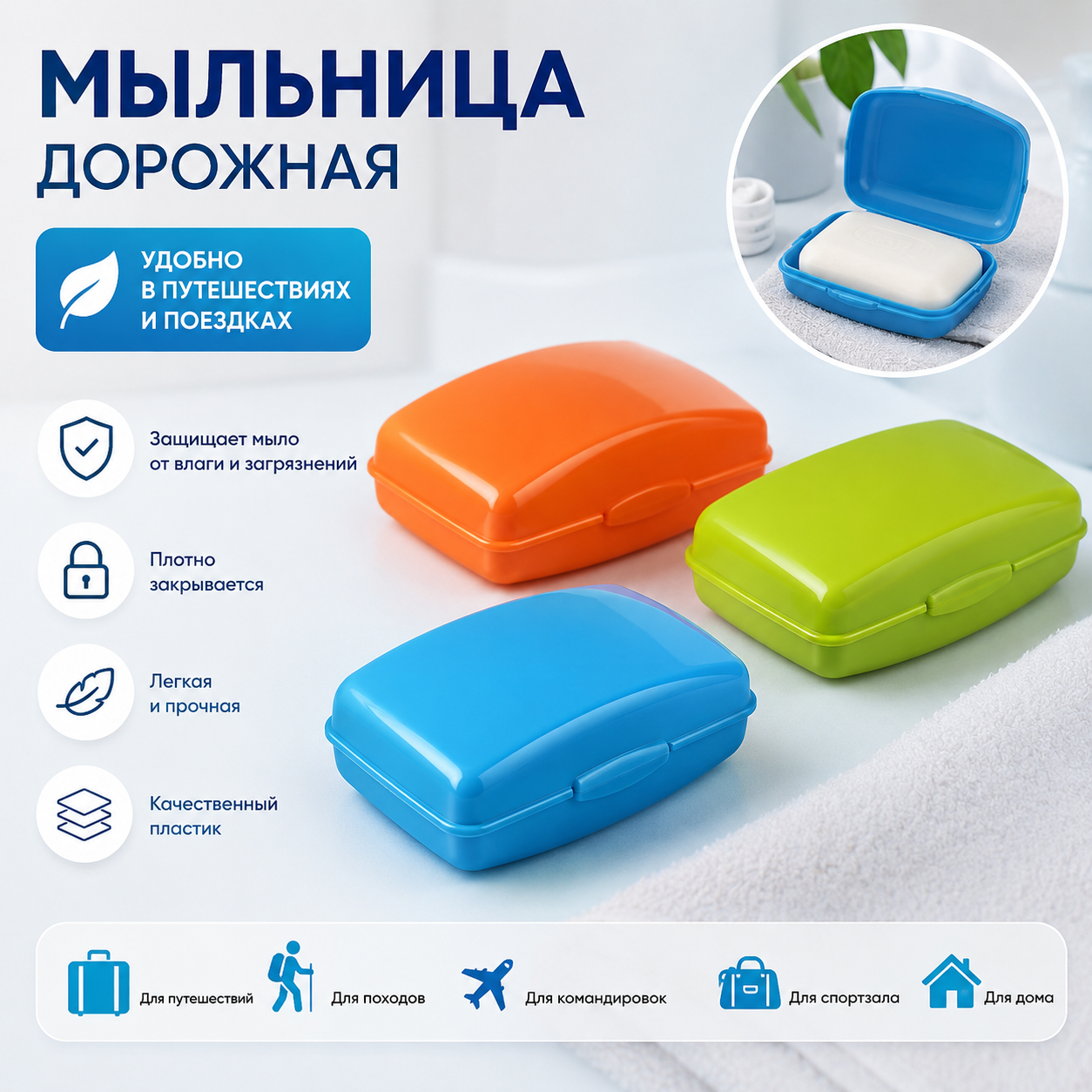 Мыльница М2219 пластиковая с крышкой