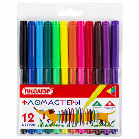 Фломастеры 12цв ПИФАГОР "Веселая такса", вентилируемый колпачок, 151397 Фломастеры 12цв ПИФАГОР "Веселая такса", вентилируемый колпачок, 151397