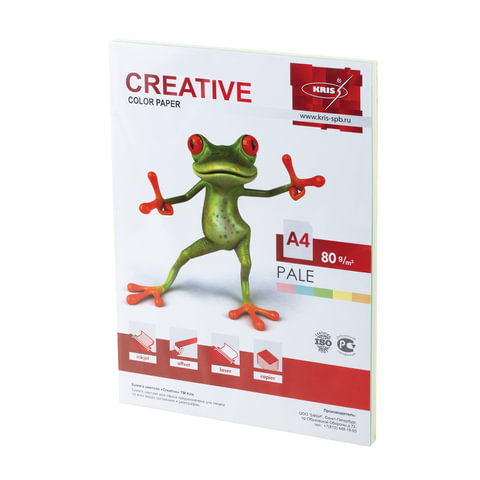 Бумага цветная CREATIVE color А4, 80 г/м2, 100л, 5цв, микс пастель, 110499