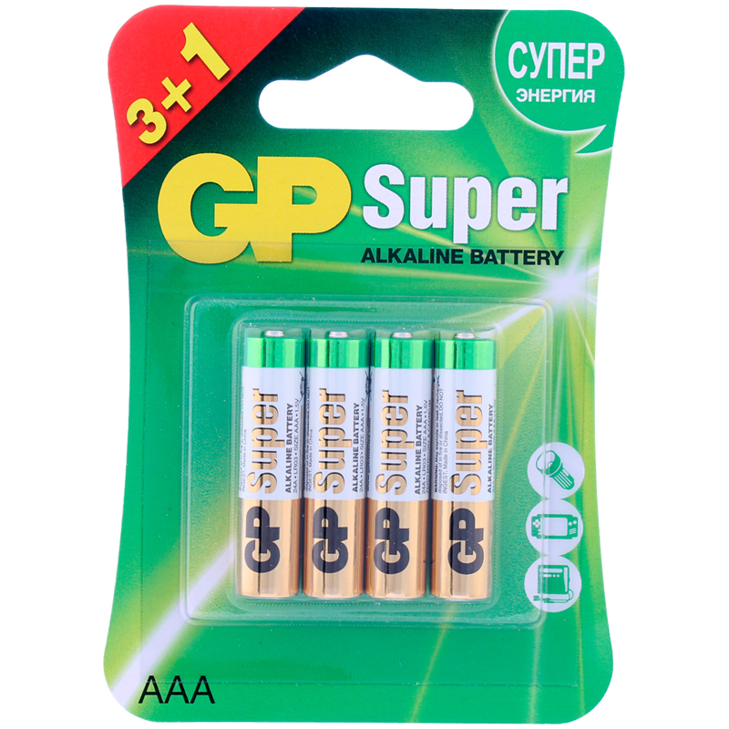 Батарейка GP Super Alkaline AAA (LR03) 24A алкалиновая. мизинчик BC4 GP 24A3/1-2CR4 309235