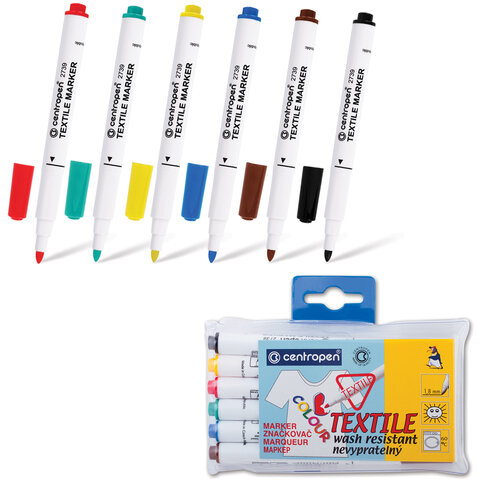 Маркеры для ткани 6 цветов CENTROPEN Textile Marker, 1,8 мм