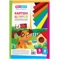 Картон цветной A4, ArtSpace, 8л., 8цв., немелованный, в пакете, "Собачка", 290863