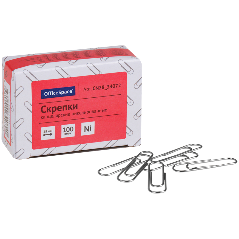 Скрепки 28мм 100шт OfficeSpace никелированные карт упак 1/30, 306919 Скрепки 28мм 100шт OfficeSpace никелированные карт упак 1/30, 306919