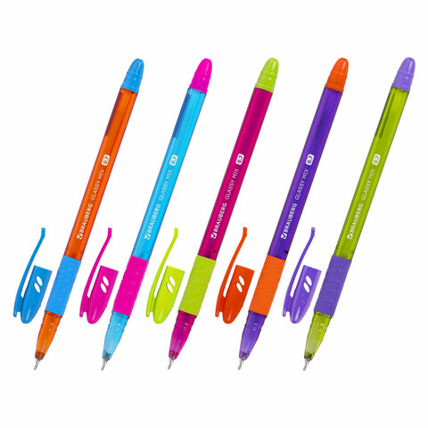 Ручка шариковая Brauberg Glassy Mix 0,7мм, синяя, масляная с грипом, корпус ассорти, 1/36, 144106