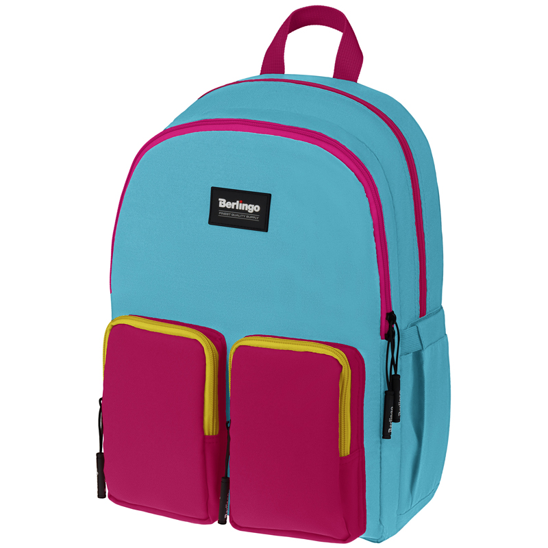 Рюкзак Berlingo Color blocks "Blue fuxia" 39*28*17см, 2 отделения, 4 кармана, уплотнен спинка,336386