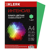 Бумага цветная KLERK А4 80г/м2 50л интенсив, зеленый, 230934