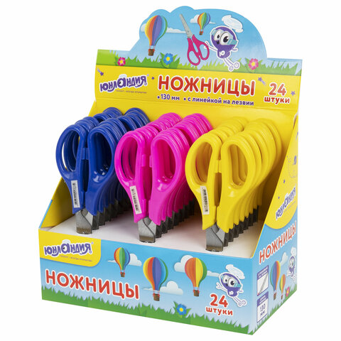 Ножницы детские 13см ЮНЛАНДИЯ, с линейкой, цвет ассорти, в дисплее, 238342
