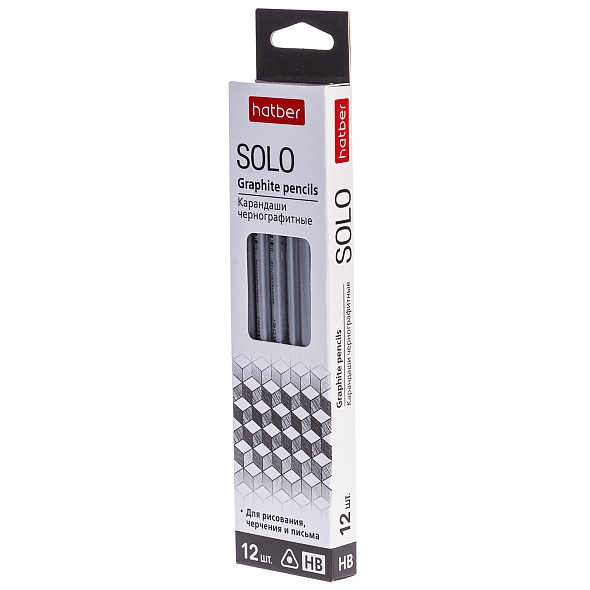 Карандаш ч/г Hatber SOLO НВ, с ластиком, трехгранный, 1/12, 065292