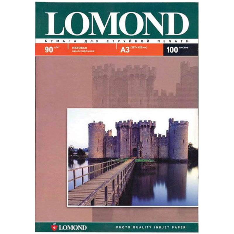 Фотобумага А3 для стр. принтеров Lomond 90г/м2 100л односторонняя, матовая, 076123