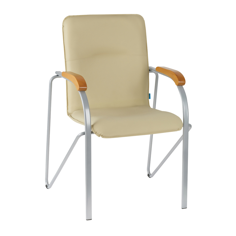 Стул Helmi HL-F03 "Самба", каркас металл алюм., экокожа, бежевый, бук BOX1, 152806