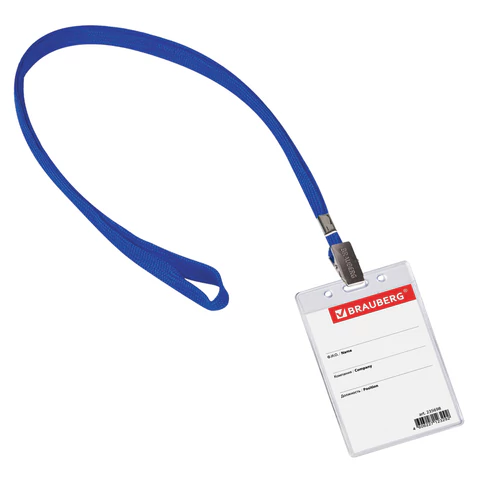Бейдж вертикальный 60*90мм BRAUBERG (БРАУБЕРГ) на синей ленте 45 см, 235698