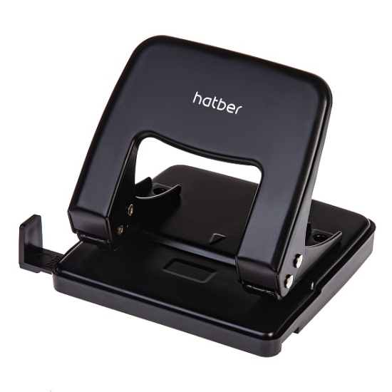 Дырокол 25л Hatber Record металический черный с линейкой, 092224