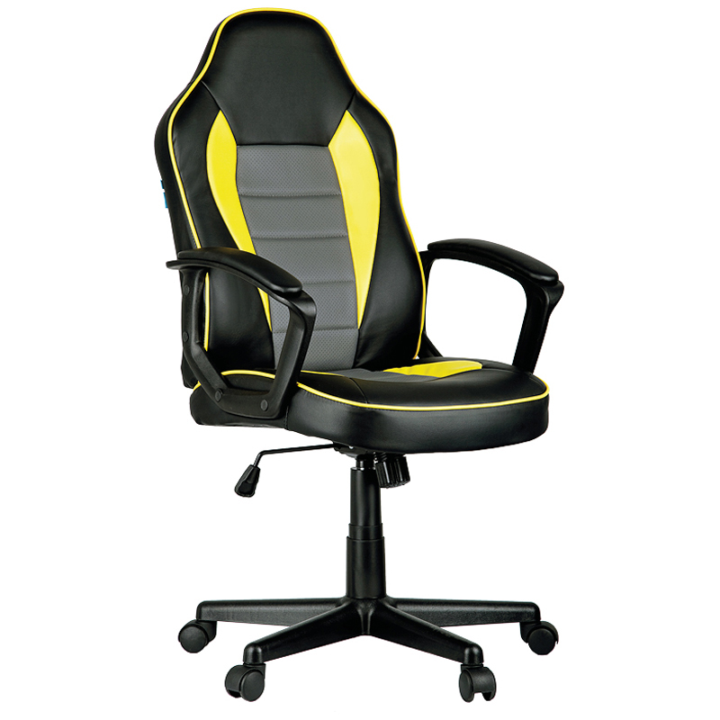 Кресло игровое Helmi HL-S08, экокожа черная/серая/желтая,297636