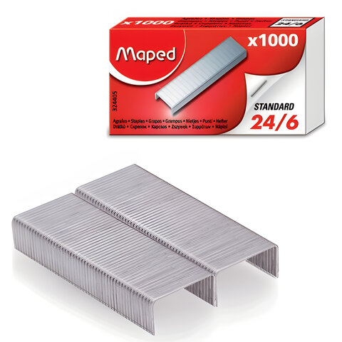 Скобы д/степлера №24/6 Maped "Standard", оцинкованные, 1000шт/уп, 1/36, 324405, 177707, 223136