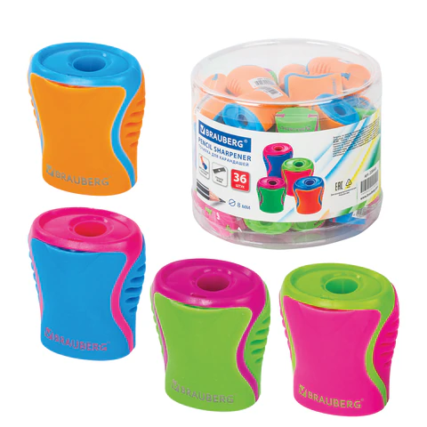 Точилка BRAUBERG "Mix", 1 отвесртие, контейнер, пластиковая, корпус ассорти, 228448