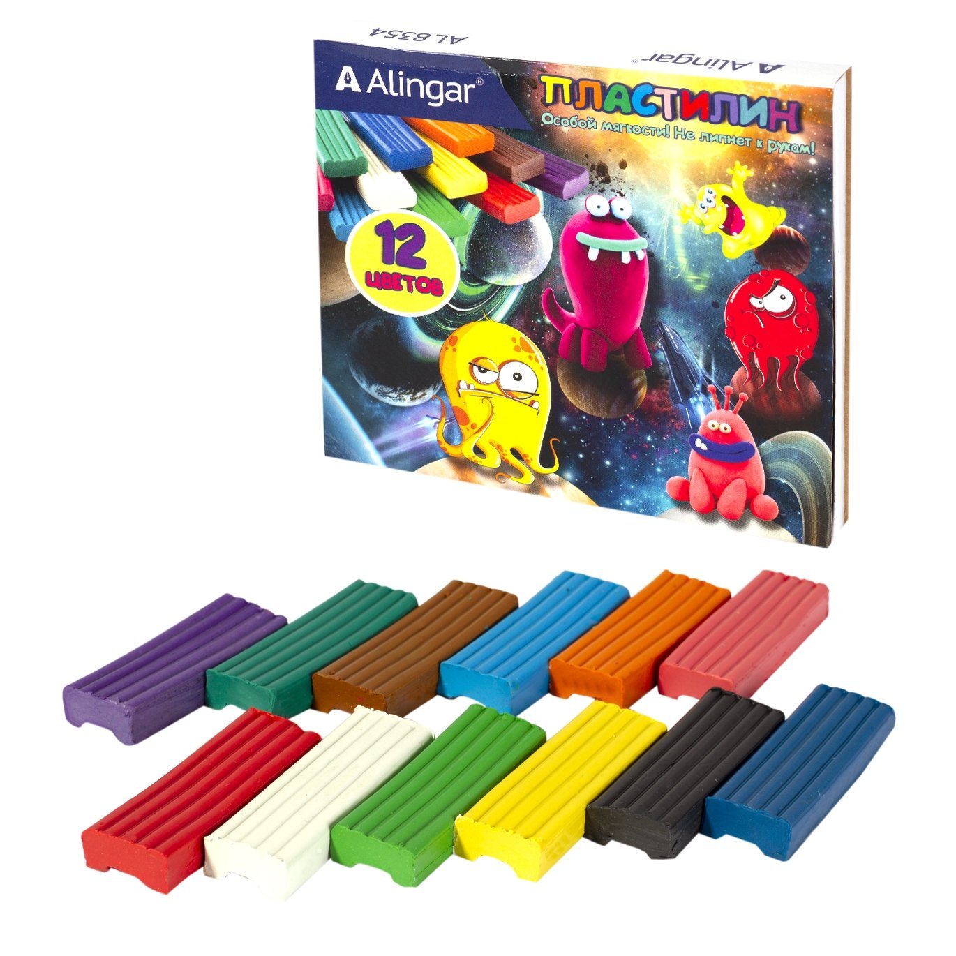 Пластилин 12 цветов Alingar "Монстрики", 180 гр., особо мягкий, AL8354, 88520