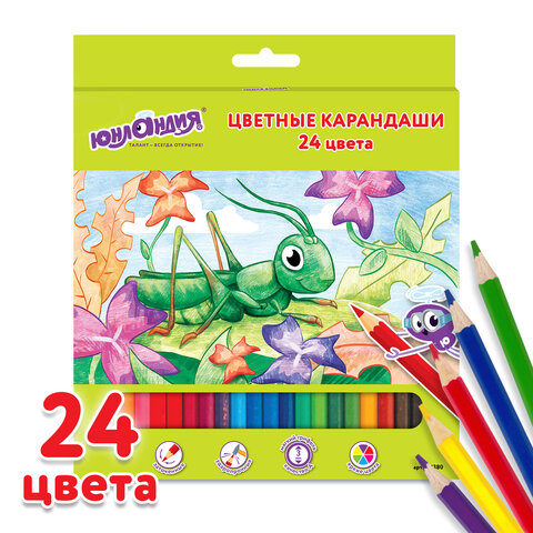 Карандаши 24 цв ЮНЛАНДИЯ "В ГОСТЯХ У БУКАШЕК", классические заточенные, 181380