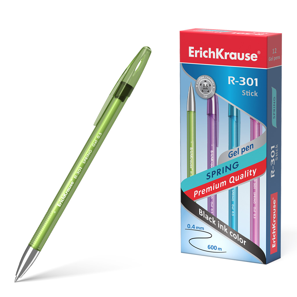 Ручка гелевая ErichKrause "R-301 Spring Gel Stick" 0,5мм черная 1/12, 53349
