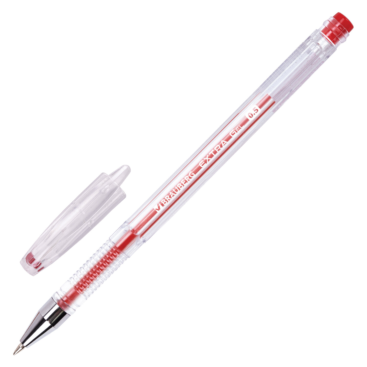 Ручка гелевая BRAUBERG "Extra" 0,5мм КРАСНАЯ, корпус прозрачный, 143903