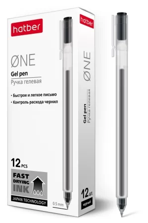 Ручка гелевая Hatber "One" черная, 0,5мм 1/12, 058623