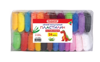 Пластилин воздушный 24цв 24шт Пифагор легкий, застывающий, 3 стека, 210гр, 107040