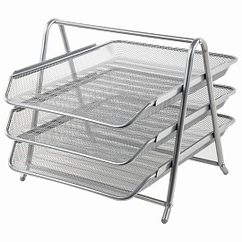 Лоток д/бумаг горизонтальный BRAUBERG "Germanium", 3 секции, металл, 267х295х355мм, серебр, 231953