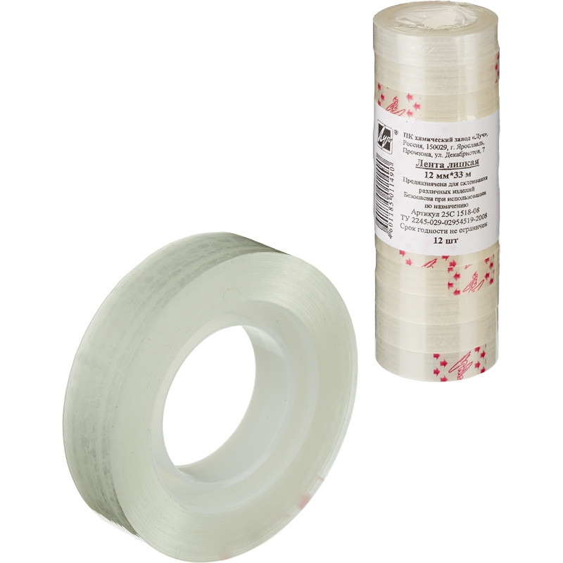 Клейкая лента 12мм*33м прозрачная NoName 1/12, 107513